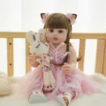 22 inch reborn baby doll silicone cute toddler girl toy with pink dress and rabbit toy - Pink Suspender Tulle Dress Only (Without Doll) (Q22-021-073) / 55cm