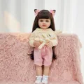 22 Inch Reborn Baby Doll Lifelike Vinyl Toddler Doll Cute Long Hair Toy Gift for Kids 55cm - Beige Heart Sweater Only (Without Doll) (Q22-005-052-02) / 55cm