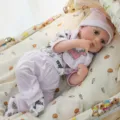 45cm reborn baby doll realistic vinyl silicone infant toy with cute pink outfit - Pink White Stripe Infant Style (Q18-075-066)