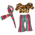 18 Inch Doll Outfit Leopard Off-Shoulder Crop Top Striped Bell-Bottom Pants Set for Toys - Leopard Striped Set (Q18-232)