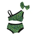 45cm American Girl Doll Summer Swimsuit Set Green Leopard Bikini and Hair Bow - Green Blue Leopard Bikini 3-Piece Set (QD18-026)