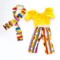 18-inch American girl doll clothes set, yellow off-shoulder top, sunflower pants. - Yellow Sunflower Set (Q18-233)