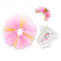 Pink yellow tutu skirt mermaid onesie and headband set doll clothes baby outfit 3pcs - Q18-362 Pink Mermaid Tulle Dress / 16-18 Inch Doll Clothes