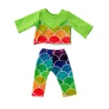 Colorful fish scale 18 inch doll clothes set, cute green long sleeve top and pants variant. - Colorful Fish Scale