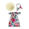 18 Inch American Girl Doll Clothes Set Floral Dress Straw Hat Hairband Accessories - Off-Shoulder Floral Style / 18-inch Doll Clothes