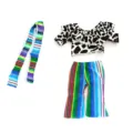 18 inch American Girl doll clothes set featuring cow print off-shoulder top and striped pants. - Cow Print Striped Set (Q18-234)