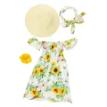 18 inch doll clothes set with sunflower print dress and straw hat for toy dress up accessories - Sunflower Off-Shoulder Long Dress Style / 18-inch Doll Clothes