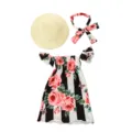 18 inch American girl doll clothes set floral off shoulder dress straw hat headband outfit - Off-Shoulder Black White Striped Rose Style / 18-inch Doll Clothes