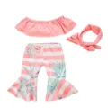 18 inch doll clothes pink off shoulder top striped pants set for 18 inch girl dolls - Pink Floral Set (Q18-298)