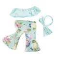 18 inch doll clothes mint green off shoulder top floral bell bottom pants set with headband - Mint Green Floral Set (Q18-300)