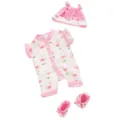 45cm doll clothes set pink flamingo romper hat shoes cute baby toy doll accessories outfit - Pink Flamingo Print Jumpsuit Three-Piece Set / Suitable for 43cm Dolls