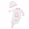 Weißer 18-Zoll Puppen Strampler und Mütze Set mit süßem Einhorn Motiv für Puppenkleidung. - Einhorn Set (Q18-317)