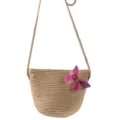 Strohgeworfene Umhängetasche mit rosa Schmetterling süße handgemachte Mini Tasche für Kinder - 3D Schmetterlingsstil / Hellkaffee