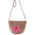 Rosa gewebte Stroh Puppen Umhängetasche, süßes Tütü Schleife Detail, 18 Zoll Zubehör. - Netzschleifen-Stil / Rosa