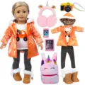 18 zoll puppe winter kleidung set schuhen rucksack oranger mantel puppen zubehör. - Oranges Kapuzenjacke Leggings Set (DBZH-002) / 18-Zoll-Puppenkleidungsset (Puppe nicht enthalten)