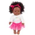 12-Zoll schwarze Babypuppe mit lockigem Haar, rosa Stirnband, Blumen-Body und Tüllrock für Kinder. - Rosa und Weiß Batik (Q12-113C) / 30cm
