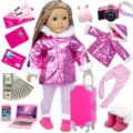 18 Zoll Puppe Winter Rosa Daunenjacke Set Reisekoffer Spielzeug Zubehör Geschenk - Rosa Reise Zubehör Set (DBZH-003) / 18-Zoll-Puppenkleidungsset (Puppe nicht enthalten)