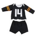 18 zoll puppenkleidung set schwarzes langarm trikot und jeansshorts fuer jungen puppe spielzeug - Schwarz-Weißes Farbblock Nummer 14 Trikot Outfit