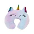 Pluche eenhoorn U-vormig kussen pop accessoire, pastel regenboog nepbont geborduurd. - PJ-440-03 U-vormig kussen nr. 3 / Poppenaccessoires U-vormige kussens