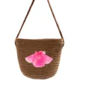 Mini braune Strohgeflecht Umhängetasche mit rosa Glitzer Schleife für Puppen oder Kinder. - Pailletten Schmetterling-Stil / Dunkelbraun