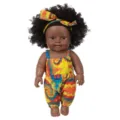 12 Zoll Afroamerikanische Baby Puppe Lockiges Haar mit Bunten Tie-Dye Strampler Spielzeug - Batik Gelb Hosenträger Batik (Q12-069)