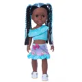 14-Zoll Modepuppe mit stilvollem blauem geflochtenem Haar, trendigem Outfit und süßen Schuhen. - Schwarz Blau Doppelte Pferdeschwänze Stil (Q14-030C-053) / 14 Zoll