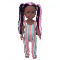14-Zoll Schwarze Mode Puppe mit Rosa Zöpfen und Bunten Gestreiften Overall Spielzeug - Schwarz Rosa Gestreifter Jumpsuit Stil (Q14-053C-054) / 14 Zoll