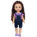 14 Zoll Braune Haare Vinyl Mädchen Puppe Set mit Jeans Latzhose und Gestreiftem Oberteil - Jeans-Latzhosen-Stil (Q14-200C-032) / 14-Zoll-Puppen