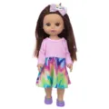 14-Zoll braunes Haar Vinyl Puppe Detail, rosa Oberteil und bunter Rock, Einhorn Schleife. - Rosa Top und Batik-Rock-Stil (Q14-171C-32) / 14-Zoll-Puppen