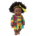 12 zoll afro schwarze baby puppe mit locken gelbem haarband buntem batikkleid spielzeug für kinder - Batik Gelber Boden Buntes Kleid (Q12-079)