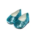 Glitzernde blaue Puppenschuhe Zubehör passend für 18-Zoll Puppen und 43cm Spielzeug. - Pailletten-Rundschuhe (XZ18-712) / Für 18 Zoll Puppe / Seeblau