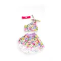 Blumen Puppenkleidung Set für 18 Zoll amerikanische Puppen mit Oberteil Rock und Haarband. - Q18-501 Bunte Blumen Stil / 18 Zoll / Packung