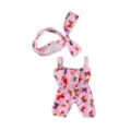Süßer rosa Schmetterling Print Puppen Jumpsuit und passendes Stirnband für Puppen. - Rosa Schmetterlings-Träger (Q8-039) / Passend Für 8-Zoll-Puppen