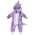 Einhorn Plüsch Puppenkleidung Jumpsuit mit goldenem Horn und buntem Schwanz für Spielpuppen - Lila Einhorn (Q18-894) / 18 Zoll American Girl Puppe