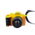 Miniatur Puppenhaus Spielzeug Kamera Simulation DSLR mit schwarzem Riemen für BJD Puppen gelb orange - Mini-Spiegelreflexkamera-Zubehör / Gelbe Kamera mit langem Objektiv (PJ-212-04)