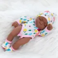 10 inch black baby doll soft vinyl reborn doll with cute floral outfit and hat set for kids. - Black Doll Set (Q10-026C-039) / 10" / Dark Skin Color Floral Style
