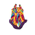 Bunte abstrakte Print 18 Zoll Puppenkleidung Jumpsuit mit süßen violetten Rüschen - Grundfarben Rüschen Overall (Q18-741) / 18-Zoll-American-Girl