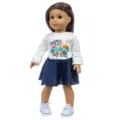 18 inch doll clothes outfit set with denim skirt and white graphic shirt for girl dolls. - Top And Bottom / For Large Girl Dolls (Without Shoes)