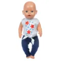 18 inch American girl doll clothes set, grey star t-shirt and blue pants for 45cm baby dolls. - Star Tie Outfit (Q18-710) / 18 Inch