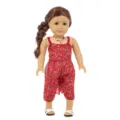 18 Zoll Puppenkleidung Set, roter Blumen Jumpsuit mit Halskette und Sandalen für Puppen. - Dattelrot Chiffon Outfit