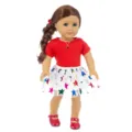 18 Zoll Puppenkleidung Set Rotes T-Shirt Bunter Stern Tauschlauchrock und Schuhe Puppen - Sternen Netzrock (QD18-236)
