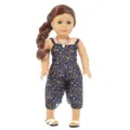 18-Zoll Puppenkleidung Set, dunkelblauer Blumenoverall mit süßer Muschelkette und weißen Sandalen. - Floral Schwarz Chiffon Outfit / Puppengröße