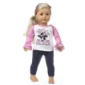 18 Zoll Puppenkleidung Set, rosa weißes Raglan Top mit Kuh Motiv und blauer Jeans Hose. - Kuhkopf Rosa Rüsche (Q18-647) / 18-Zoll-Puppe