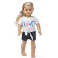 18 zoll puppenkleidung set weiße knoten t-shirt blaue jeansshorts süße puppen accessoires - Für 18 Zoll Puppe / Graues LOVE Bindeshirt Shorts (Q18-662)