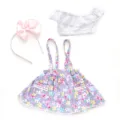 18 Zoll amerikanische Puppenkleidung Set Blumen Latzrock weißes Top Schleife Haarreif - Landhausstil (Q18-677) / Ohne Schuhe / Violettes Blumenmuster