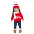 Weihnachten puppenkleidung 18 zoll winter pullover set rote mütze schal für puppe. - Rotes Schneeflocken-Stil (Q18-782C) / Schuhe nicht enthalten