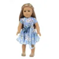 18 Zoll amerikanisches Maedchen Puppe Kleidung blaues Blumenkleid mit Schleife und Schuhen. - Blaues Blumenkleid (Q18-754)