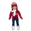 18 Zoll Puppen Kleidung Set Weihnachten Rot Strick Pullover Mütze Schal für Puppen - Weinroter Schneeflockenpullover (Q18-784C) / Schuhe nicht enthalten