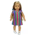 Buntes gestreiftes Kleid für 18 Zoll Puppen süsses Outfit für amerikanische Puppen - Puppenzubehör / Regenbogen Gestreiftes Kleid (Q18-239)