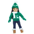 18 Zoll Puppen Weihnachtspullover Outfit Set mit grüner Mütze, Schal, Handschuhe und Stiefel. - Grüner Weihnachtspullover (Q18-785C) / Schuhe nicht enthalten